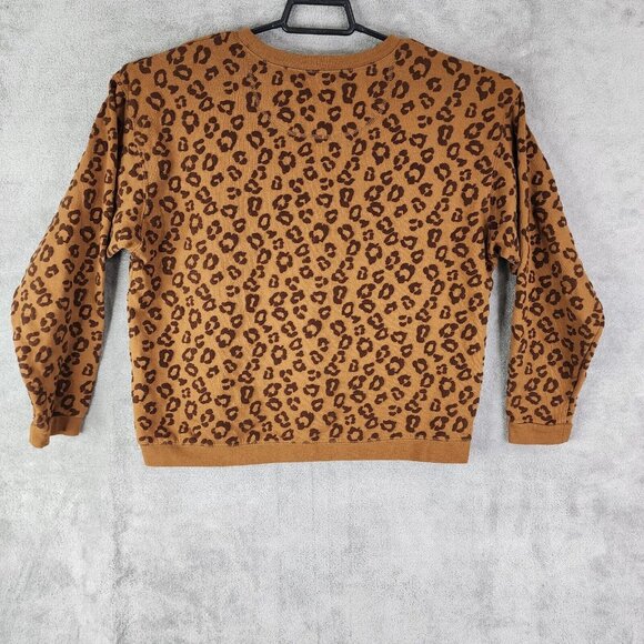 Womens Time And Tru Crop Shirt Brown Animal Print Long Sleeve Stretch Size S - Picture 7 of 10